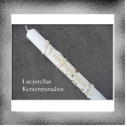 Kommunionkerze Trend Perle Ranke Hostie Taube weiß gold