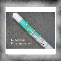 Kommunionkerze Modern Marmor Ranke Strass türkis gold