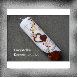 Hochzeitskerze Trend zwei Herzen Ranke Holz Optik gold