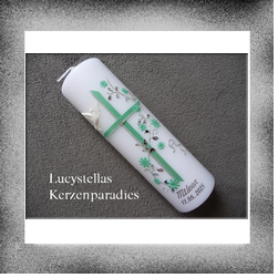 Kerze zur Konfirmation Kreuz Ranke Taube mint silber