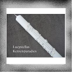 Kommunionkerze Modern Perle Ranke Bibel Taube weiß silber