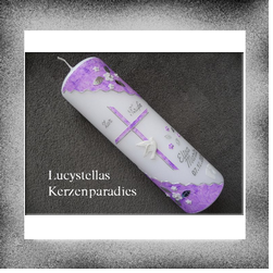 Taufkerze Mädchen Kreuz Rahmen flieder silber