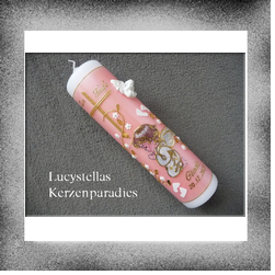 Taufkerze Mädchen Schutzengel Engel Ranke rosa gold