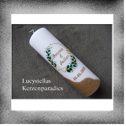 Hochzeitskerze Eukalyptus Herzen Wood Design gold