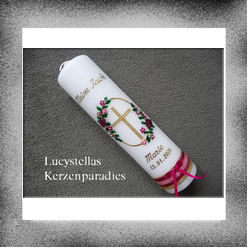 Taufkerze Meine Taufe Blumenornament Kreuz Beere gold