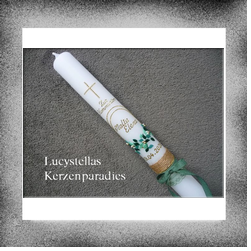 Kommunionkerze Modern Eukalyptus Schleife gold